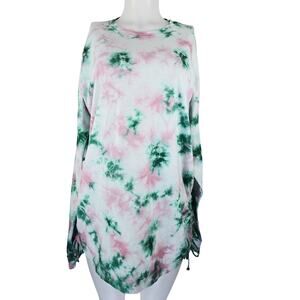 Victoria Secret Pink Green Pink Side Ruching Long Sleeve Women's Top XL NWT
